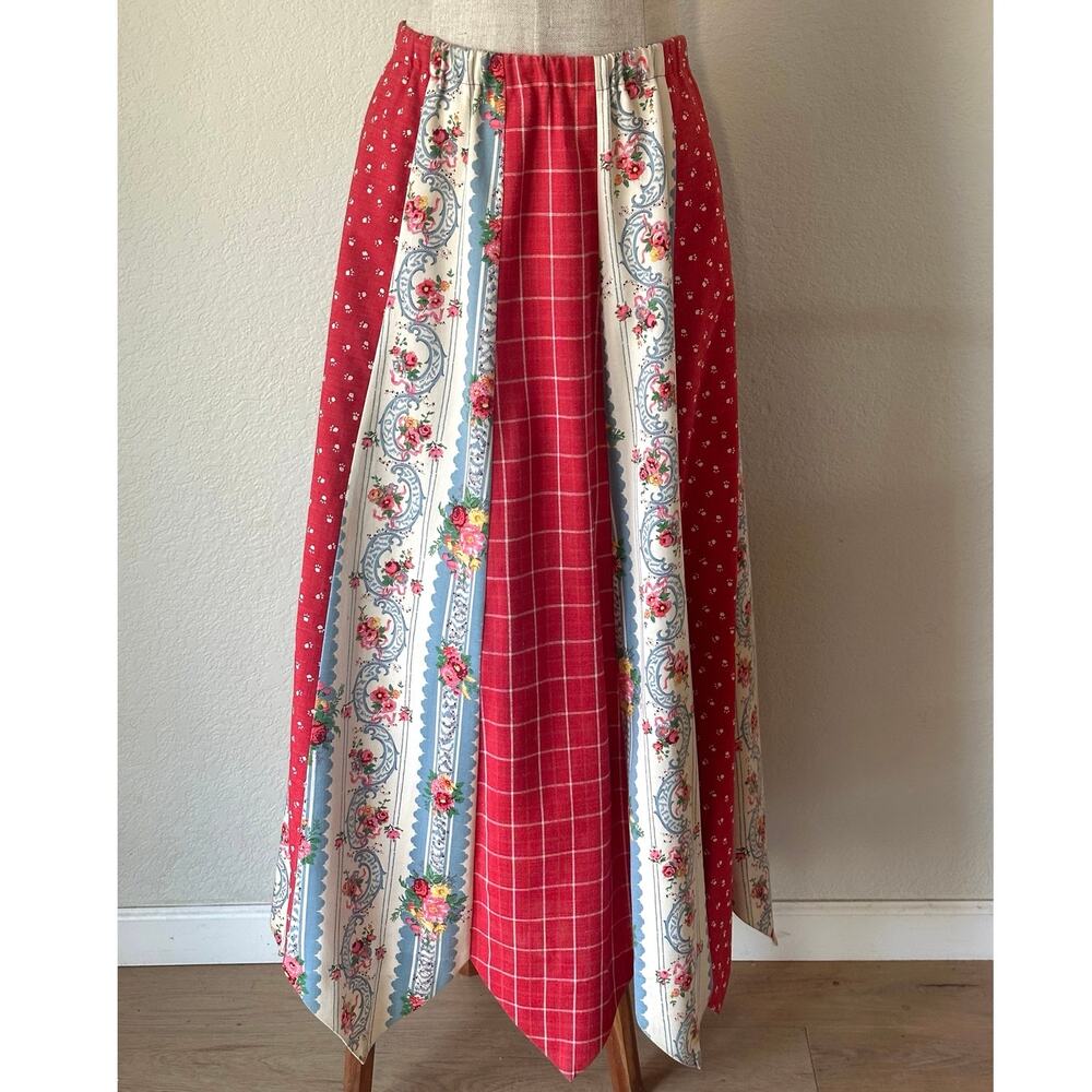 OOAK Handmade Prairie Patchwork Maxi Skirt Folk Art Cottagecore Heirloom - Picture 4 of 12